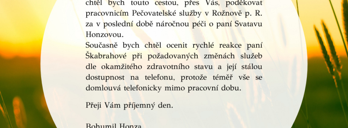 Poděkování pro naše pracovníky