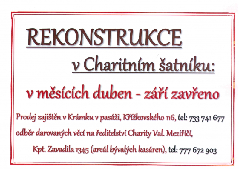 Rekonstrukce v Charitn&iacute;m &scaron;atn&iacute;ku